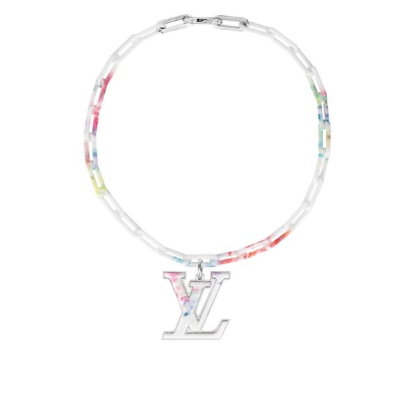 SUPER RARE Louis Vuitton LV Logo Pendant Chain Link Necklace - Watercolor Col. - Picture 2 of 8